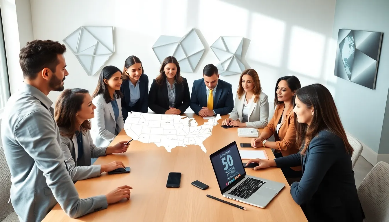 diverse team discussing phone number significance in a modern office.